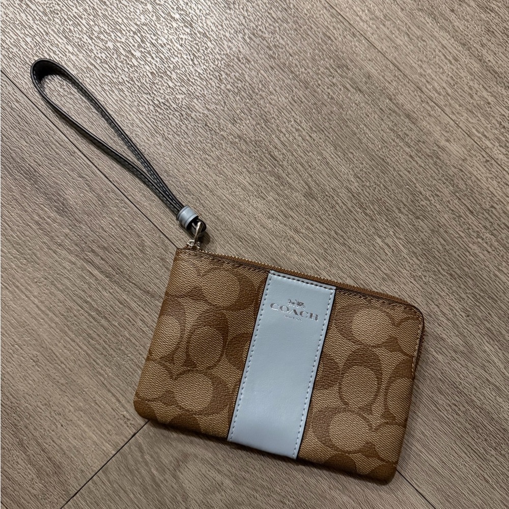 Coach Tan and Gray Signature Wristlet